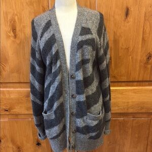 Gray and Black Striped Cardigan Sweater